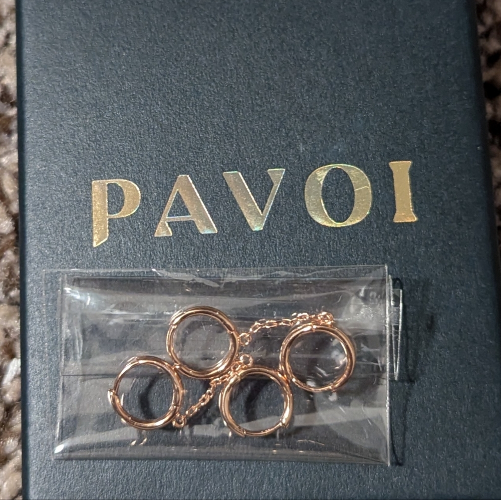 NIB Rose gold tone double piercing huggie earrings with chain